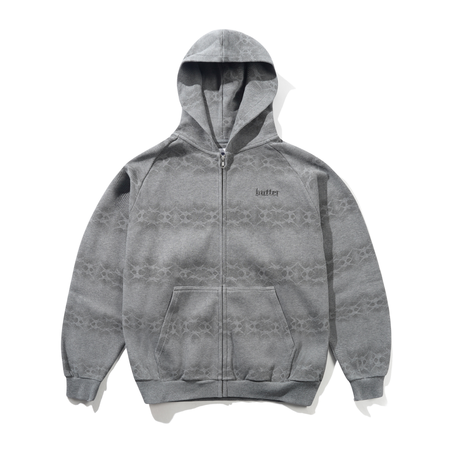 BUTTER FADED WAFFLE ZIP-THRU HOOD GREY - Tôpette Skateboards & Lifestyle
