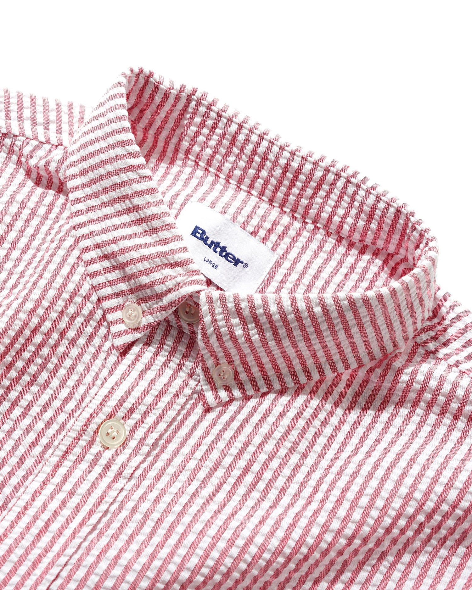 BUTTER GOODS SEERSUCKER STRIPED SHIRT RED - Tôpette Skateboards & Lifestyle