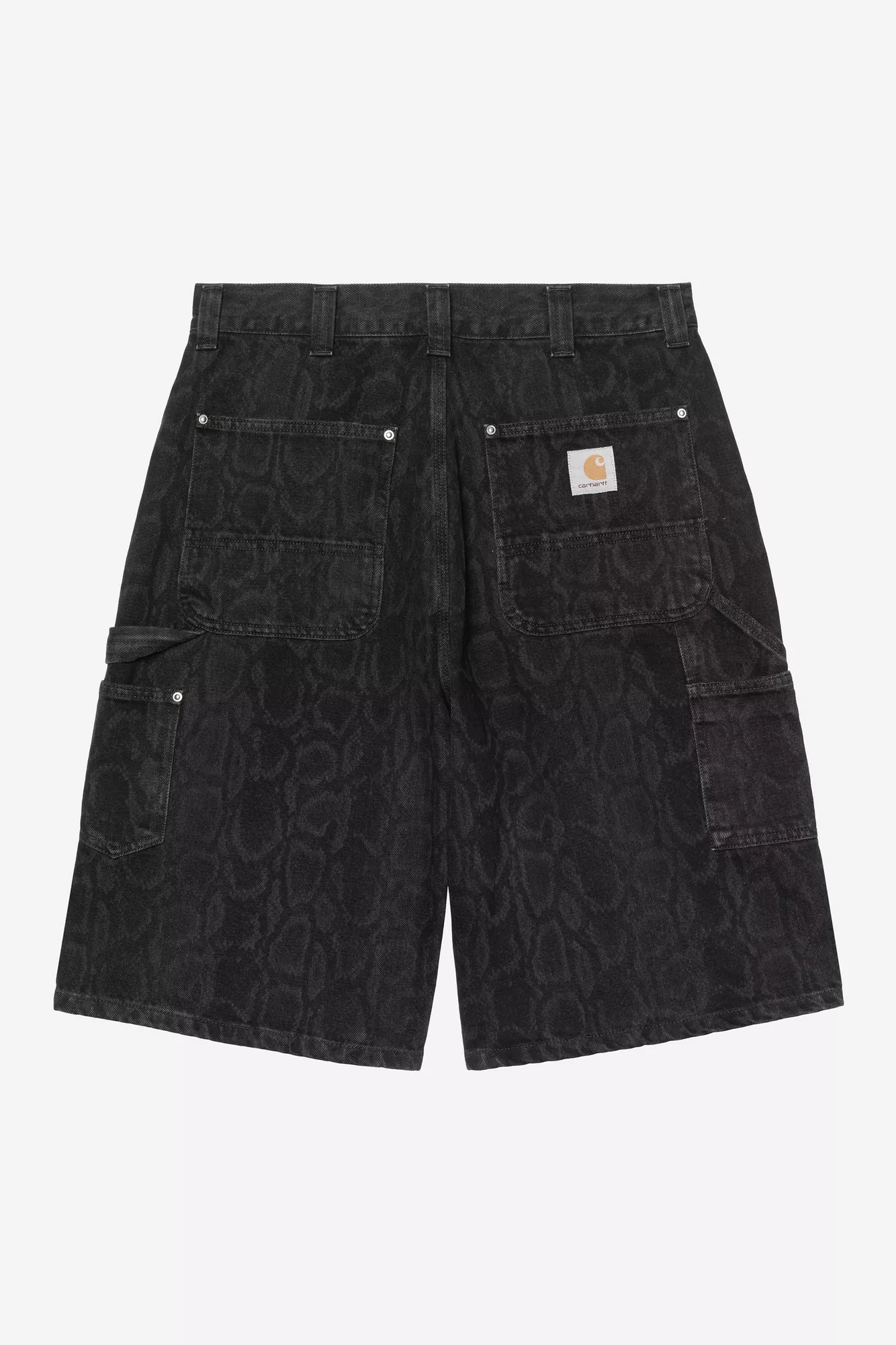 CARHARTT WIP OG DOUBLE KNEE SHORT SNAKE CAMO BLACK HEAVY STONE WASH - Tôpette Skateboards & Lifestyle