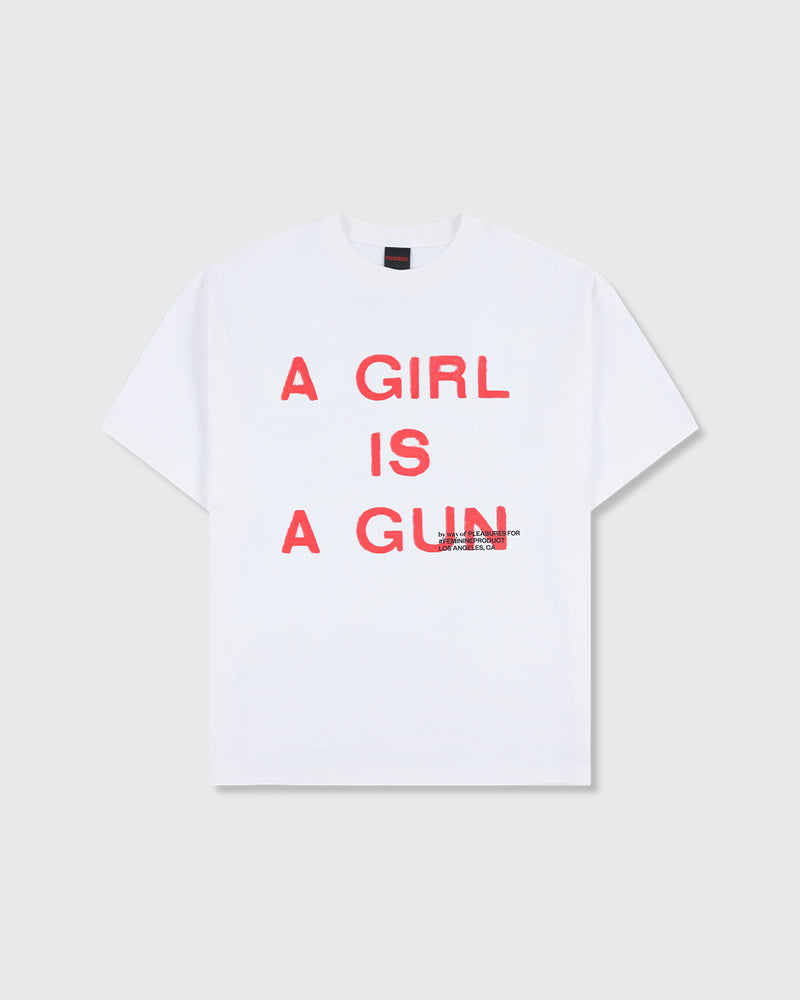 PLEASURES A GIRL IS A GUN TEE-SHIRT WHITE - Tôpette Skateboards & Lifestyle