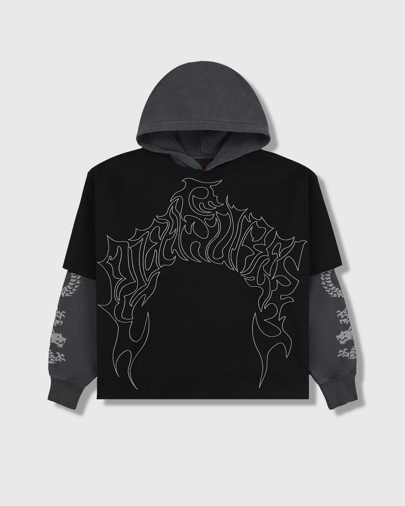 PLEASURES DRAGON LAYERED HOODIE FADED BLACK - Tôpette Skateboards & Lifestyle