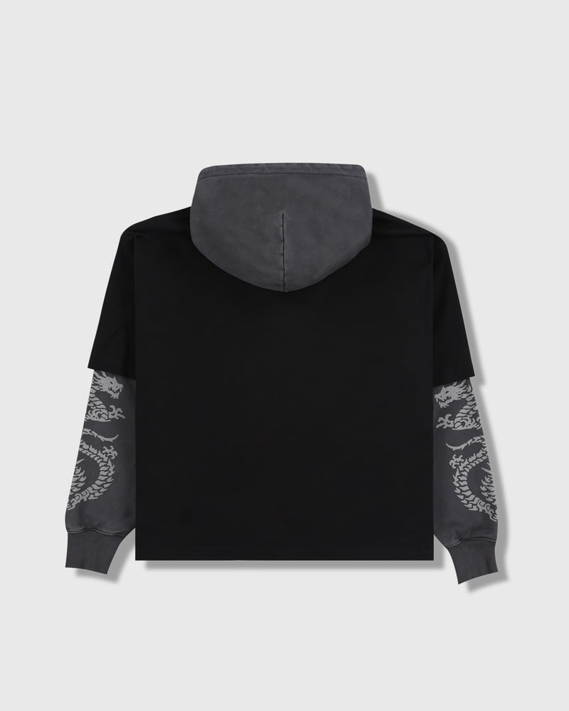 PLEASURES DRAGON LAYERED HOODIE FADED BLACK - Tôpette Skateboards & Lifestyle