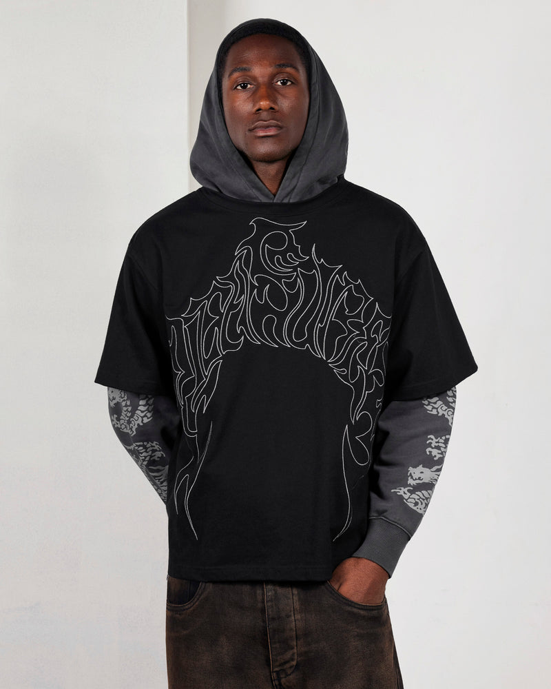 PLEASURES DRAGON LAYERED HOODIE FADED BLACK - Tôpette Skateboards & Lifestyle