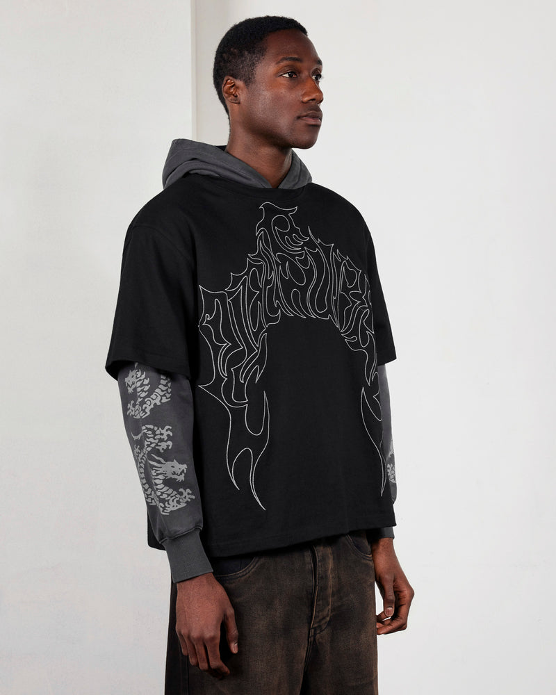 PLEASURES DRAGON LAYERED HOODIE FADED BLACK - Tôpette Skateboards & Lifestyle