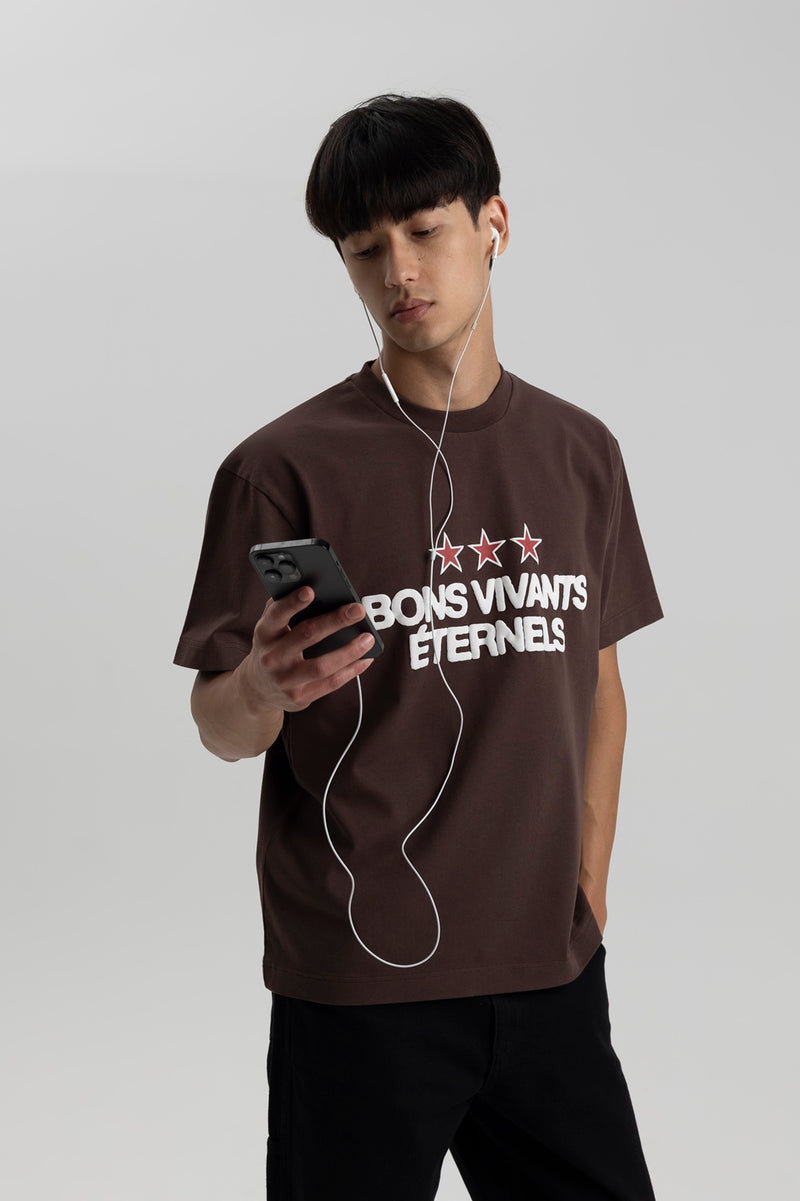 QHUIT BONS VIVANTS T-SHIRT BROWN  - Tôpette Skateboards & Lifestyle